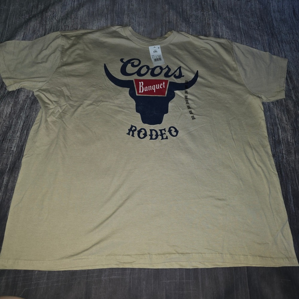 Coors Banquet Rodeo Mens XXL Beige Graphic T-Shirt Bull Head Beer Tee 47-380-304